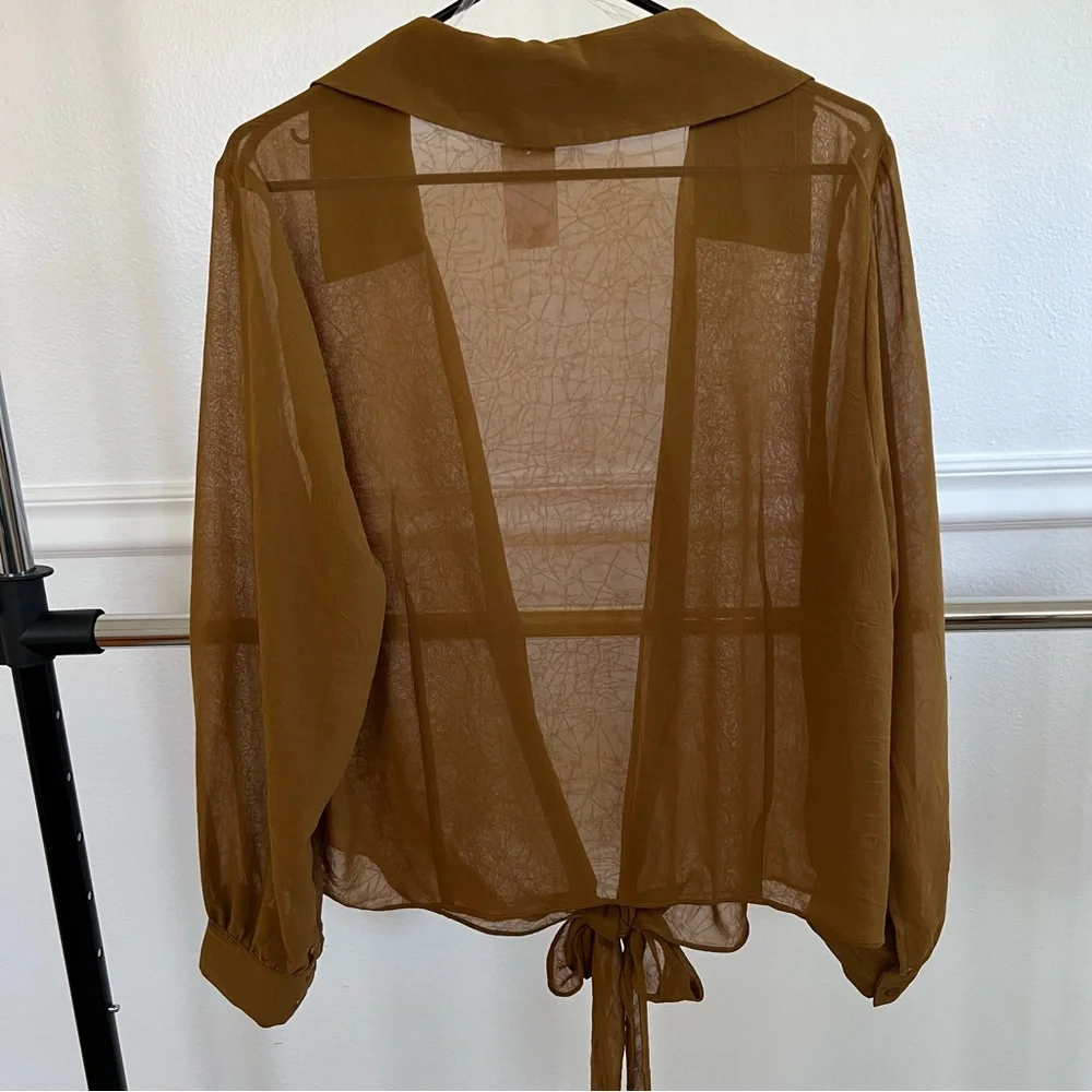 Long sleeve sheer open front with tie blouse - Picture 2 of 9